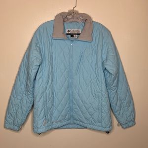 COLUMBIA Quilted Jacket Blue Zip Front Fleece Collar Adjustable Waistband Lg